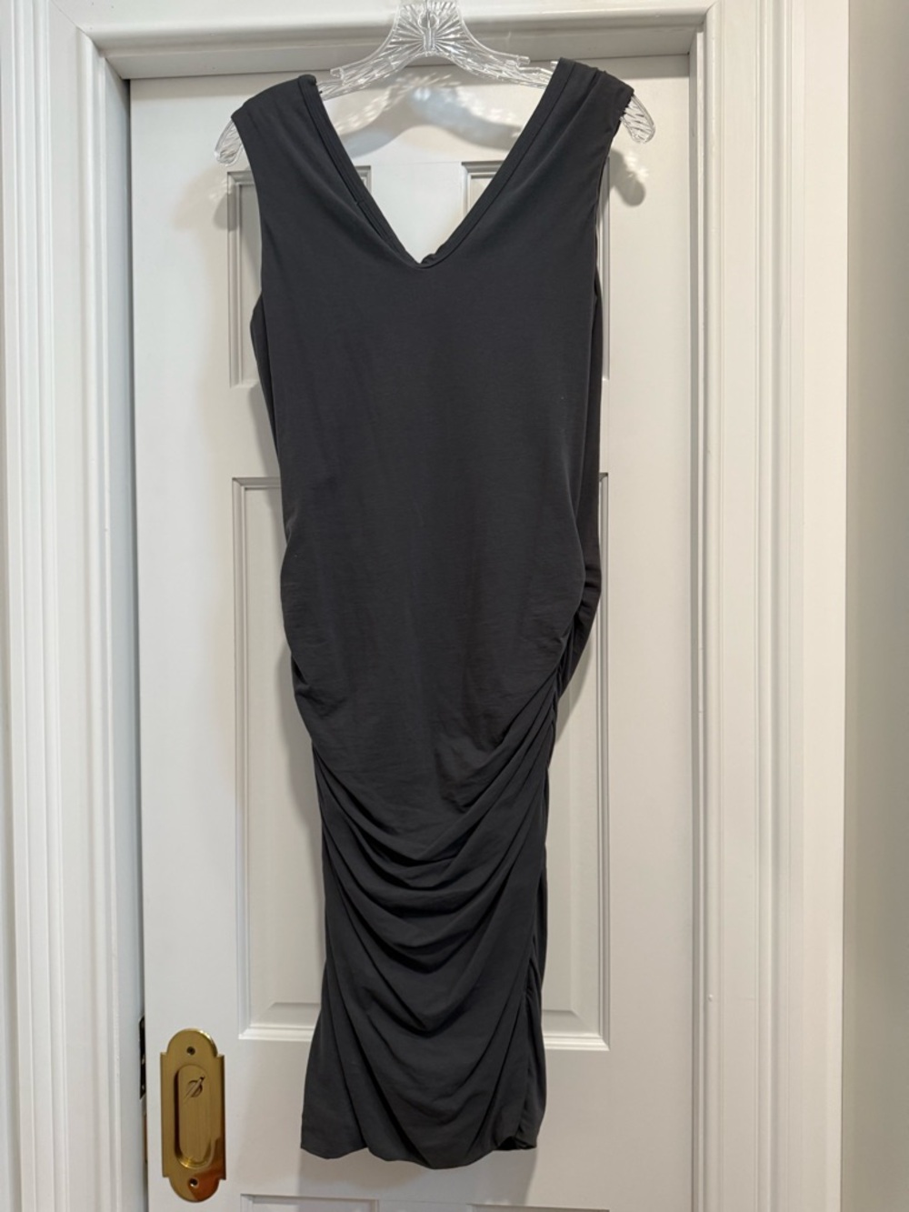 James Perse Charcoal Ruched V-Neck Midi Dress